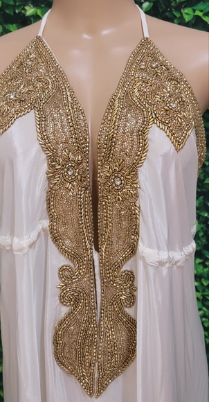 Manish Vaid Embellished Dress, the dress is the color white with gold beading. - Picture 3 of 9